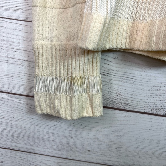 St. John Sport White Cream Striped Cardigan Wool Sweater Size L FLAWS - Picture 11 of 16